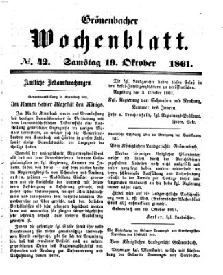 Grönenbacher Wochenblatt Samstag 19. Oktober 1861