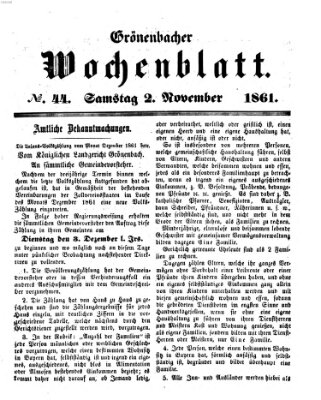 Grönenbacher Wochenblatt Samstag 2. November 1861