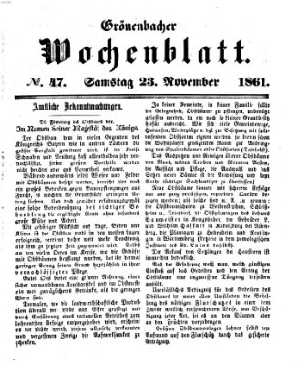 Grönenbacher Wochenblatt Samstag 23. November 1861