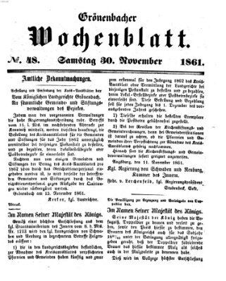 Grönenbacher Wochenblatt Samstag 30. November 1861