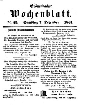 Grönenbacher Wochenblatt Samstag 7. Dezember 1861