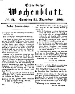 Grönenbacher Wochenblatt Samstag 21. Dezember 1861