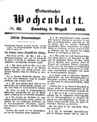 Grönenbacher Wochenblatt Samstag 2. August 1862