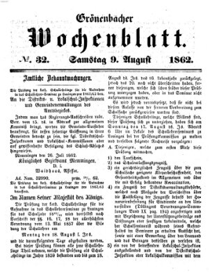 Grönenbacher Wochenblatt Samstag 9. August 1862