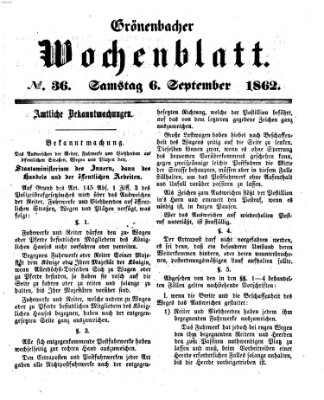 Grönenbacher Wochenblatt Samstag 6. September 1862