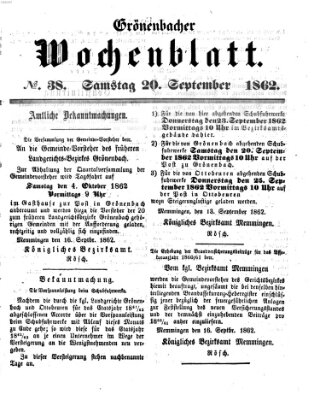 Grönenbacher Wochenblatt Samstag 20. September 1862