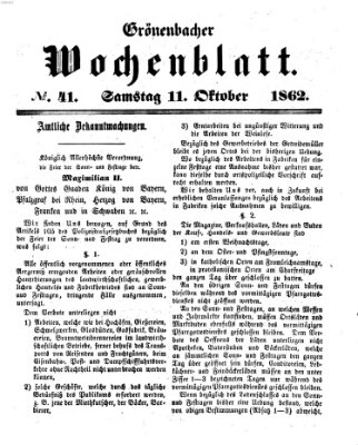 Grönenbacher Wochenblatt Samstag 11. Oktober 1862