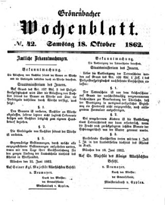 Grönenbacher Wochenblatt Samstag 18. Oktober 1862