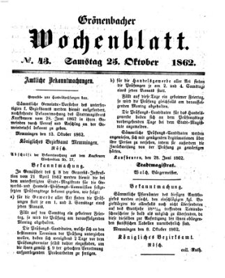 Grönenbacher Wochenblatt Samstag 25. Oktober 1862