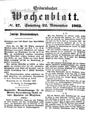 Grönenbacher Wochenblatt Samstag 22. November 1862