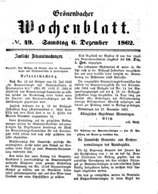 Grönenbacher Wochenblatt Samstag 6. Dezember 1862