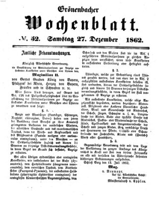 Grönenbacher Wochenblatt Samstag 27. Dezember 1862