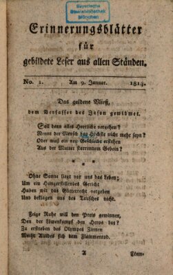 Erinnerungs-Blätter für gebildete Leser aus allen Ständen Sonntag 9. Januar 1814