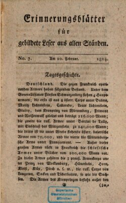 Erinnerungs-Blätter für gebildete Leser aus allen Ständen Sonntag 20. Februar 1814