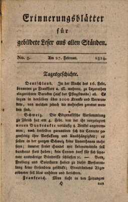 Erinnerungs-Blätter für gebildete Leser aus allen Ständen Sonntag 27. Februar 1814