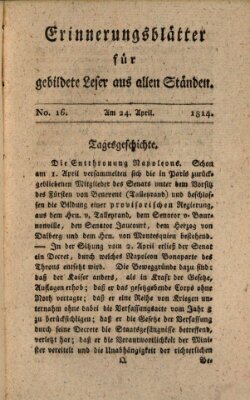 Erinnerungs-Blätter für gebildete Leser aus allen Ständen Sonntag 24. April 1814