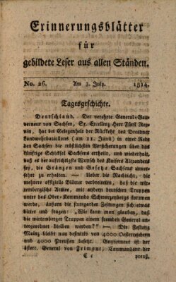 Erinnerungs-Blätter für gebildete Leser aus allen Ständen Sonntag 3. Juli 1814