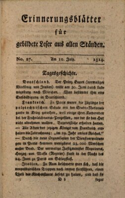 Erinnerungs-Blätter für gebildete Leser aus allen Ständen Sonntag 10. Juli 1814