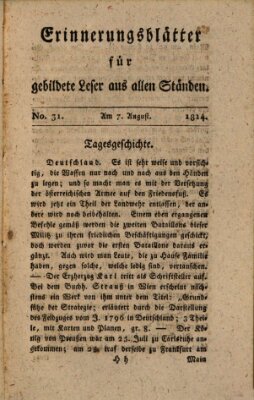 Erinnerungs-Blätter für gebildete Leser aus allen Ständen Sonntag 7. August 1814