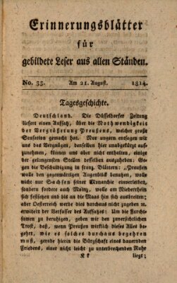 Erinnerungs-Blätter für gebildete Leser aus allen Ständen Sonntag 21. August 1814