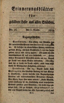 Erinnerungs-Blätter für gebildete Leser aus allen Ständen Sonntag 11. September 1814