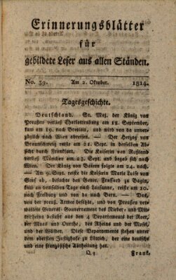 Erinnerungs-Blätter für gebildete Leser aus allen Ständen Sonntag 2. Oktober 1814