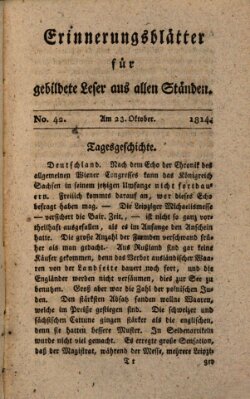 Erinnerungs-Blätter für gebildete Leser aus allen Ständen Sonntag 23. Oktober 1814