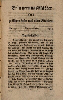 Erinnerungs-Blätter für gebildete Leser aus allen Ständen Sonntag 30. Oktober 1814