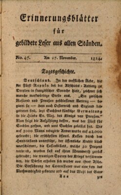 Erinnerungs-Blätter für gebildete Leser aus allen Ständen Sonntag 27. November 1814