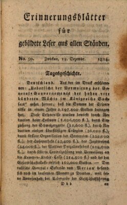 Erinnerungs-Blätter für gebildete Leser aus allen Ständen Sonntag 18. Dezember 1814