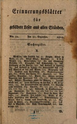 Erinnerungs-Blätter für gebildete Leser aus allen Ständen Samstag 31. Dezember 1814