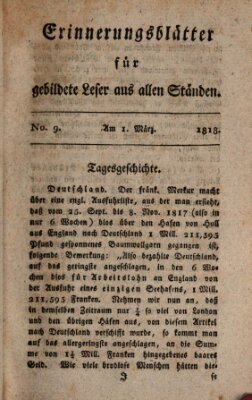 Erinnerungs-Blätter für gebildete Leser aus allen Ständen Sonntag 1. März 1818