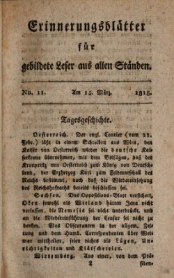 Erinnerungs-Blätter für gebildete Leser aus allen Ständen Sonntag 15. März 1818