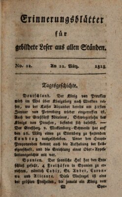 Erinnerungs-Blätter für gebildete Leser aus allen Ständen Sonntag 22. März 1818