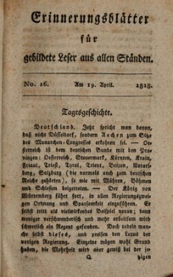 Erinnerungs-Blätter für gebildete Leser aus allen Ständen Sonntag 19. April 1818