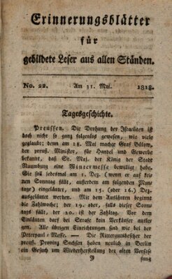 Erinnerungs-Blätter für gebildete Leser aus allen Ständen Sonntag 31. Mai 1818