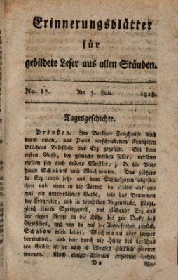 Erinnerungs-Blätter für gebildete Leser aus allen Ständen Sonntag 5. Juli 1818