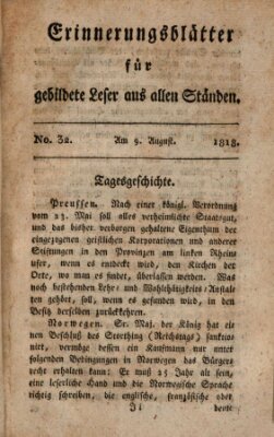 Erinnerungs-Blätter für gebildete Leser aus allen Ständen Sonntag 9. August 1818