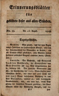 Erinnerungs-Blätter für gebildete Leser aus allen Ständen Sonntag 16. August 1818