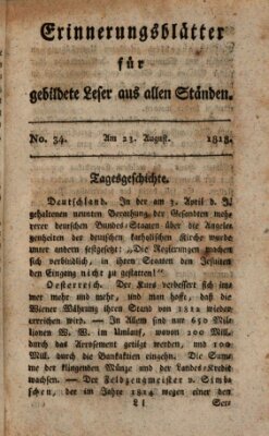 Erinnerungs-Blätter für gebildete Leser aus allen Ständen Sonntag 23. August 1818