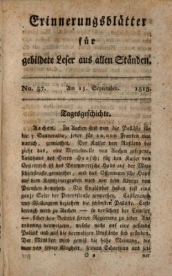 Erinnerungs-Blätter für gebildete Leser aus allen Ständen Sonntag 13. September 1818