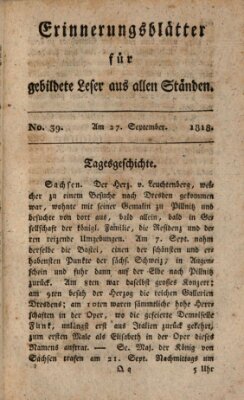 Erinnerungs-Blätter für gebildete Leser aus allen Ständen Sonntag 27. September 1818