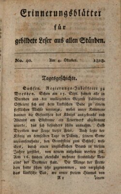 Erinnerungs-Blätter für gebildete Leser aus allen Ständen Sonntag 4. Oktober 1818