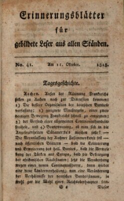 Erinnerungs-Blätter für gebildete Leser aus allen Ständen Sonntag 11. Oktober 1818