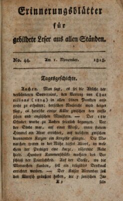 Erinnerungs-Blätter für gebildete Leser aus allen Ständen Sonntag 1. November 1818