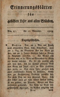 Erinnerungs-Blätter für gebildete Leser aus allen Ständen Sonntag 22. November 1818