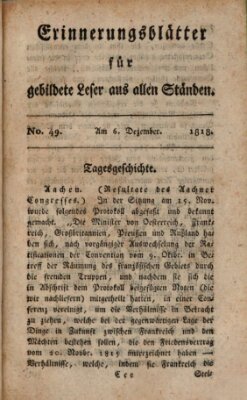 Erinnerungs-Blätter für gebildete Leser aus allen Ständen Sonntag 6. Dezember 1818