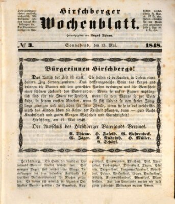 Hirschberger Wochenblatt Samstag 13. Mai 1848