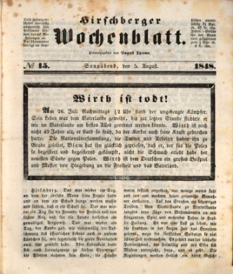 Hirschberger Wochenblatt Samstag 5. August 1848