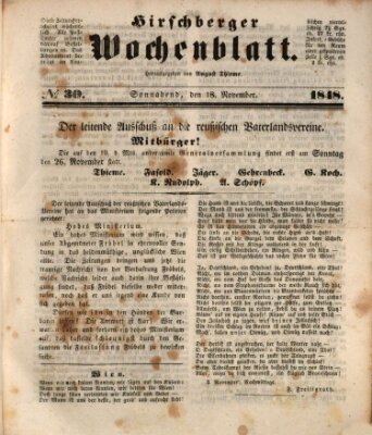 Hirschberger Wochenblatt Samstag 18. November 1848